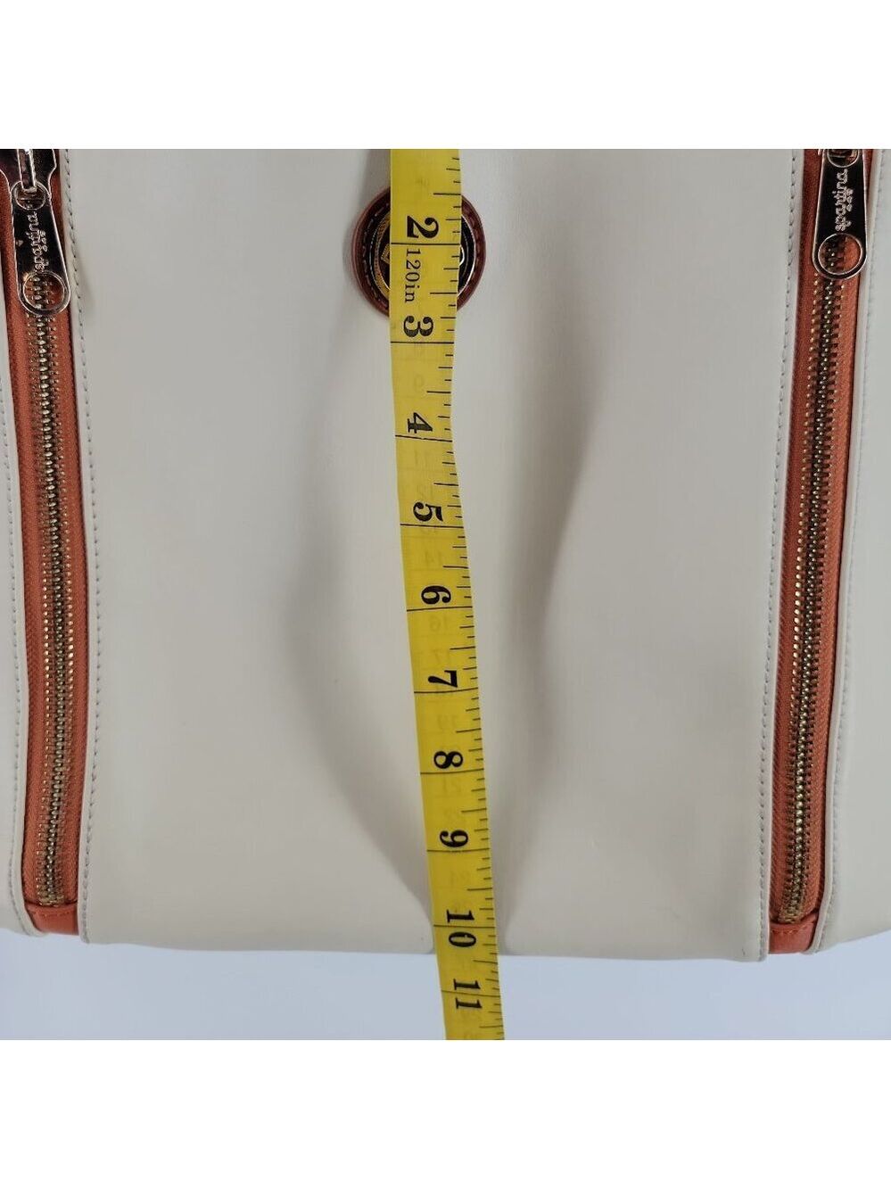 🌼 Spartina 449 Genuine Leather Expandable Tote – Cream & Caramel | Excellent - Picture 13 of 14